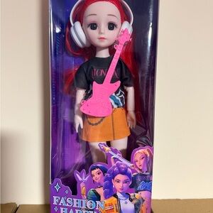 Fashion Doll with Red Hair and Pink Guitar